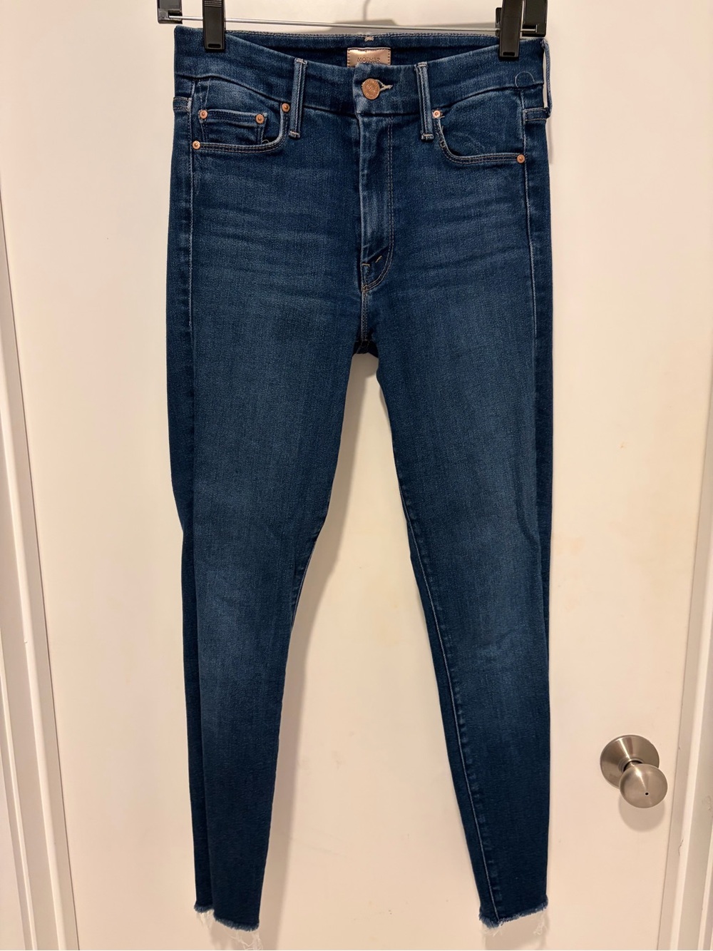 MOTHER The Looker Ankle Fray Jeans in Dark Blue